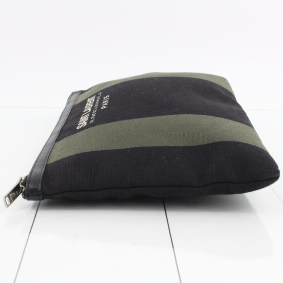 Saint Laurent Black/Green Stripe Canvas Zip Pouch - Picture 5 of 13